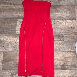 Red crop top zip dress